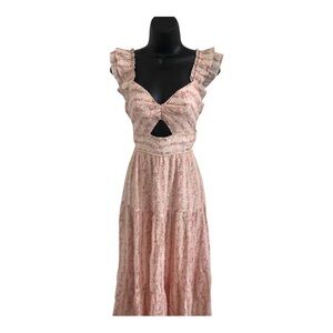 Trixxi pink multi diamond front cutout ruffled pompom trim dress size Large new